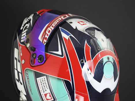 Casque Timothé Buret 2016 Mise en forme et peinture réalisées dans les ateliers B-Design. Etude du design réalisée par Eric Amato